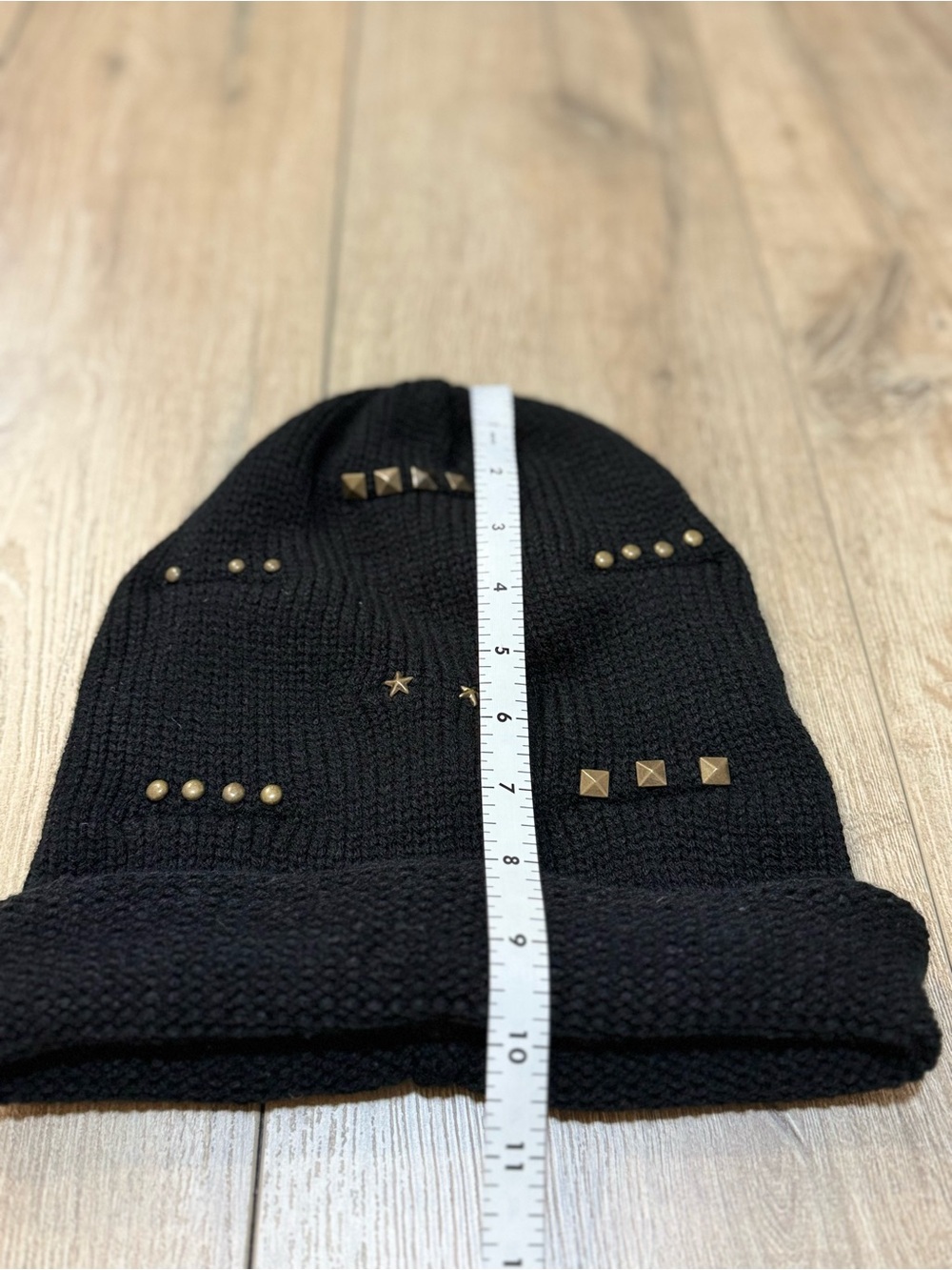 Tasha Black Studded Slouchy Beanie Gold Embellished Studding - Picture 8 of 11